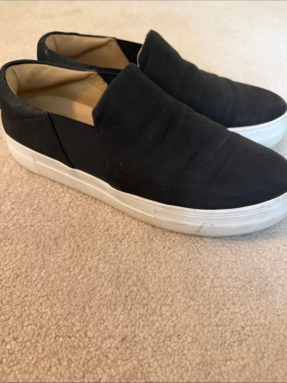 Vince Camuto Black Canvas Slip-On Loafers with White Sole